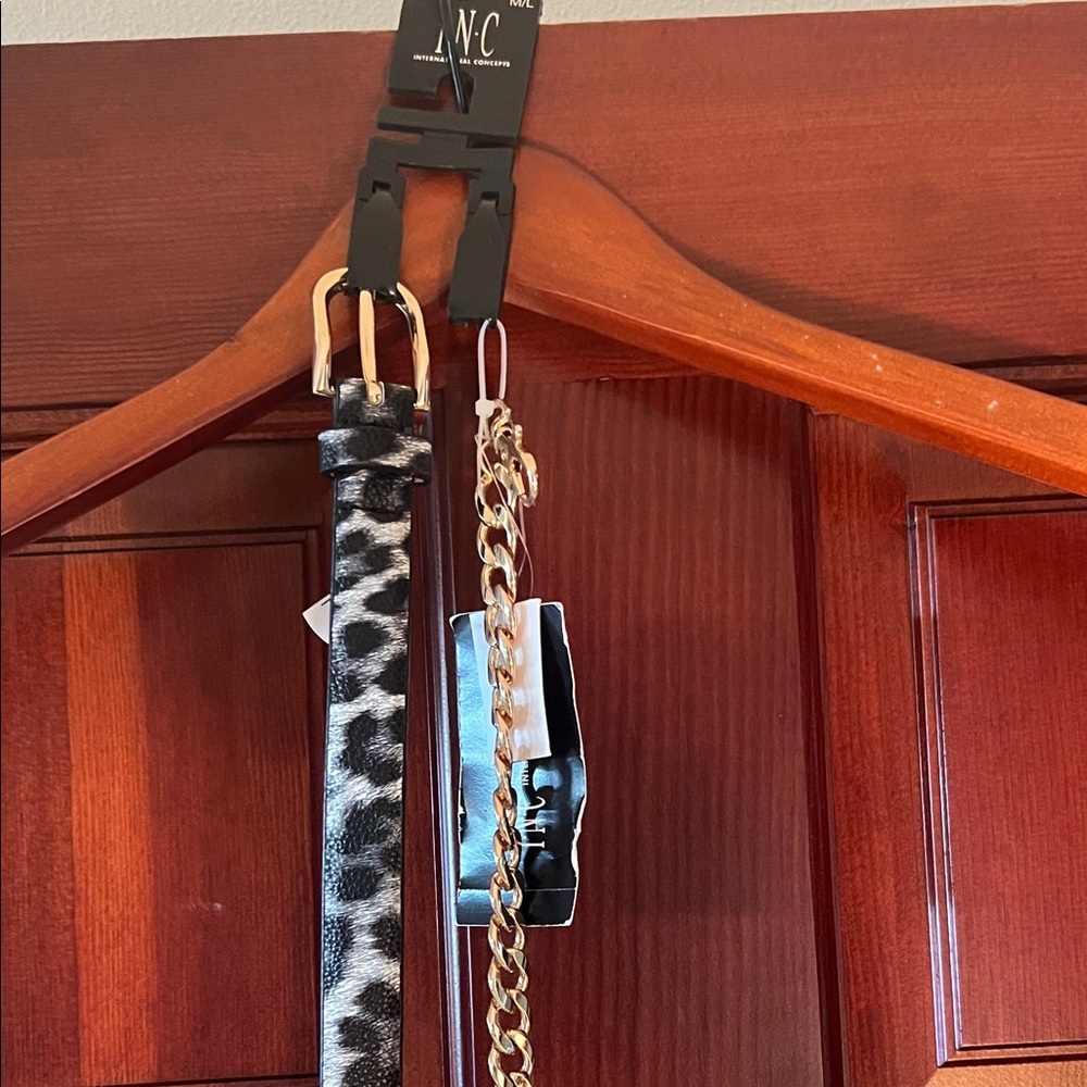 INC International Concepts Animal Print Belt with Gold Chain